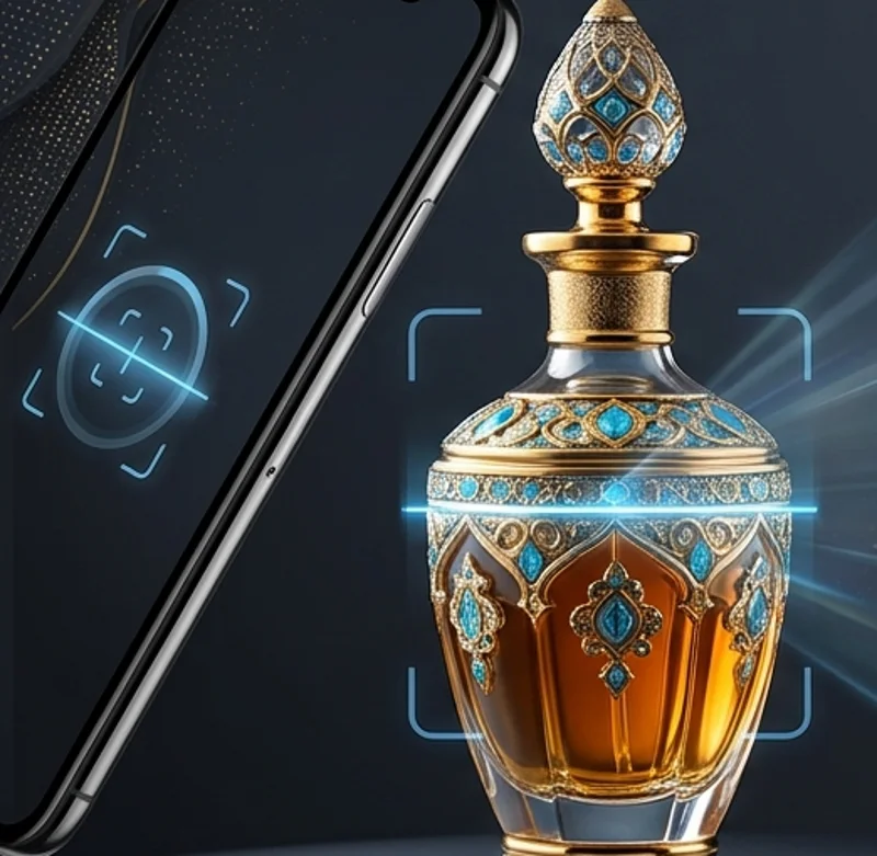 Inspecting a perfume bottle