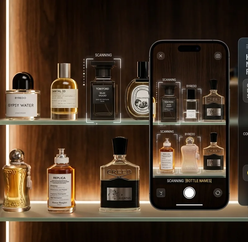 A fragrance shelf being scanned